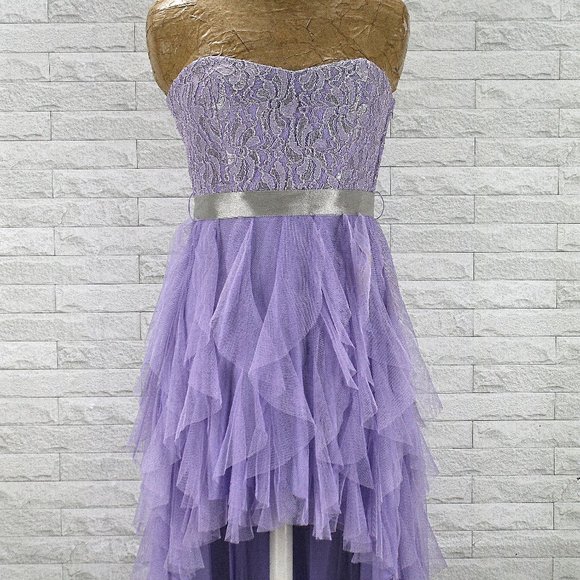 TEEZE ME Dress Homecoming Lilac Lavender Vertical Ruffle Prom High Low Juniors 3 - Picture 3 of 13